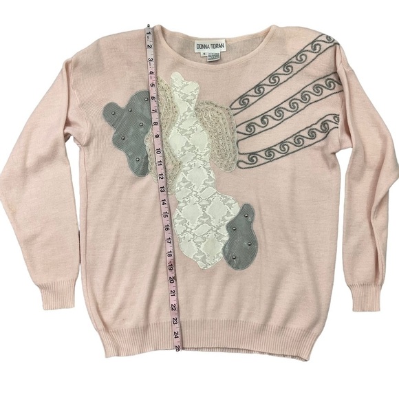 Donna Toran Vintage Lambs Wool Blend 3D Pink Patchwork Granny Sweater SZ Small - Picture 6 of 14